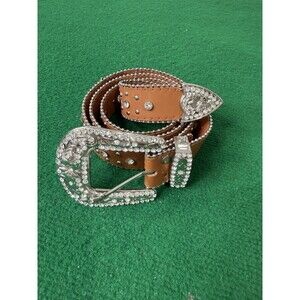 CTM Women's Fleur de Lis Studded Rhinestone Belt